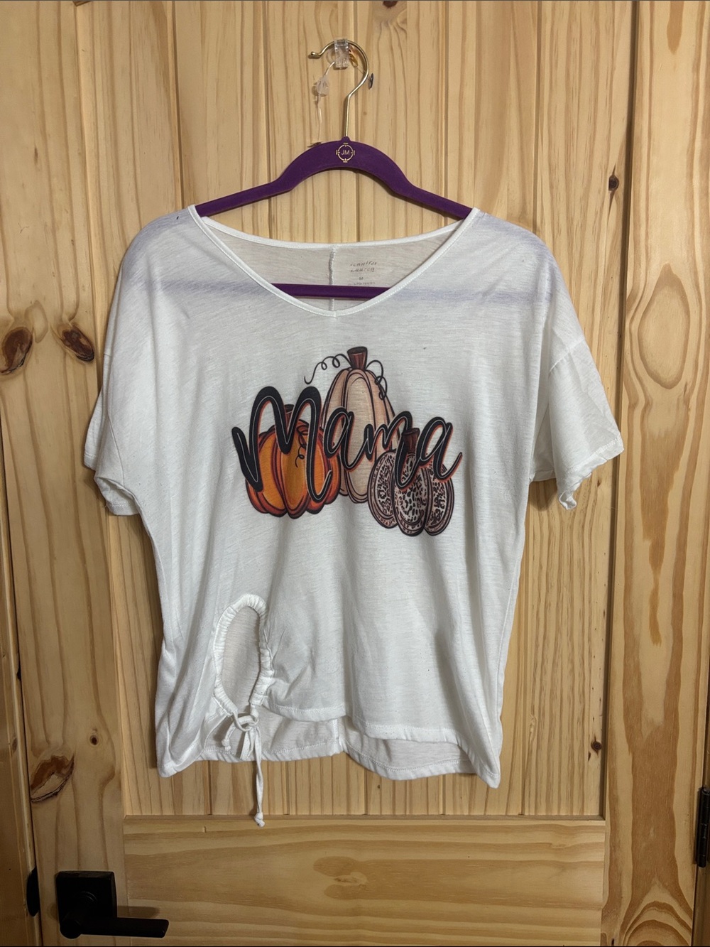 Mama Pumpkin Graphic Tie-Hem Women’s Top - White